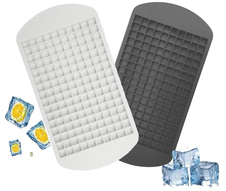 160 Grids 1 * 1cm Silicone Ice Cube Tray,2 Pcs Mini Square Ice Cube Mold,Reusable Flexible Ice Cubes Molds for Chilling Drinks Coffee Juice Cocktail,Easy Release and Space Saving Design（Black,White）
