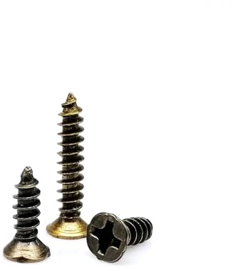KAPQIN 200PCS M2 M2.6 M3 Mini Small Golden Silver Brass Bronze Black Steel Phillips Flat Countersunk Head Self Tapping Wood Screw(Antique brass,2.6x5mm)