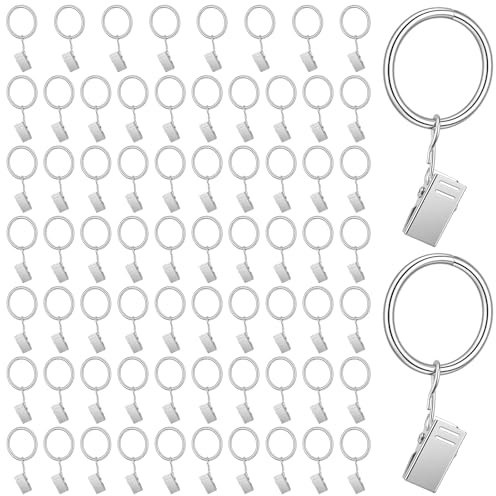 TAICHEUT Set med 70 st gardinringar, 25 mm glidstänger i metall med krokar, starka draperier, hängande klämmor för fönsterdekoration, foton konsthantverk displayer