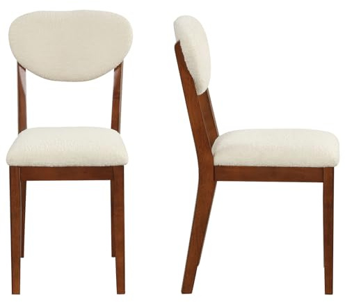 HOMASIS Juego de 2 Sillas de Comedor, Sillas de Cocina con Asiento Tapizado en Tejido de Lana Sintética y Patas de Madera de Caucho, Capacidad de 180 kg (Nogal + Beige)