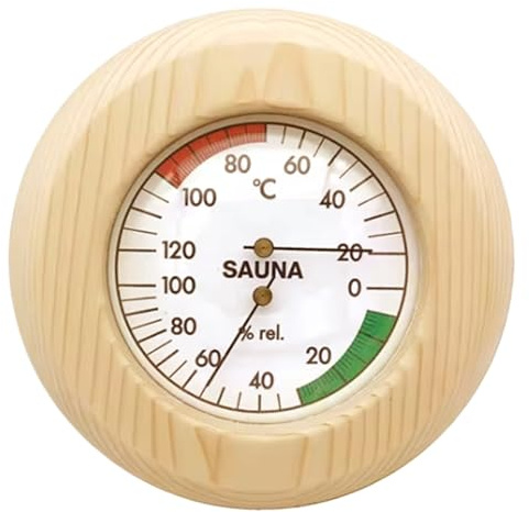 Hbbgdiy Thermomètre et hygromètre de Sauna 2 en 1, thermomètre d'intérieur en Bois avec échelle de précision pour hammam, Sauna Domestique, Spa, Bien-être, Accessoires Relaxation