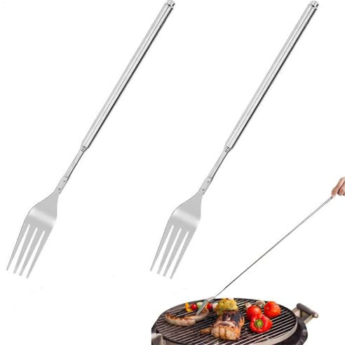 2 Piezas Tenedores Telescópico De Acero Inoxidable, Tenedor Mango Largo, Tenedor Extensible Para Camping Y Cocina, Hogar, Oficina, Escuela, Cena