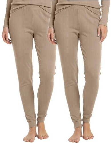 BestSale247 Mutande termiche lunghe da donna e ragazza, confezione da 2 pezzi, 2 x beige, L
