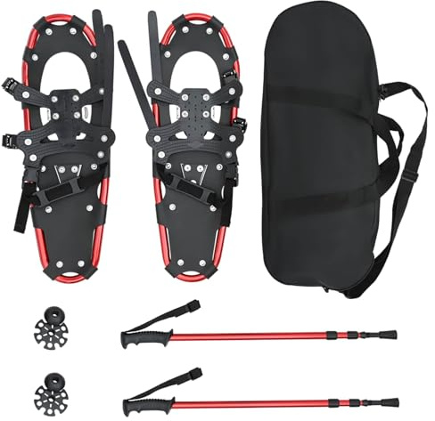 vidaXL Racchette da Neve 3 in 1 con bastoni da Trekking Rosso e Nero, Giardino e terrazza, Attrezzatura da Neve Regolabile, Attrezzatura Sportiva Invernale, Set da Trekking, Accessori per climi Fredd