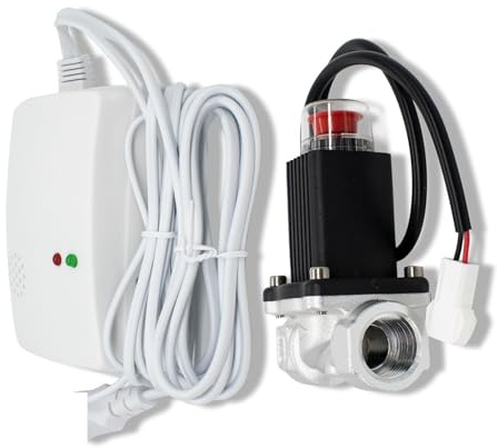Detector de Gas, Detector de Fugas Gas GLP Natural con válvula solenoide Que Cierra la tubería. Alarma Seguridad para el Trabajo y el hogar