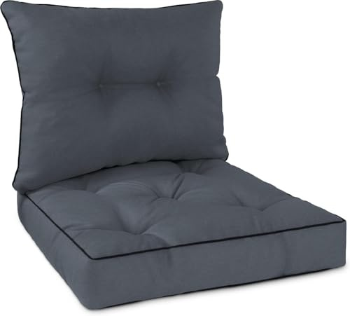 normani Outdoor-Auflagen Set aus 2 oder 3 Kissen | Rücken- & Stuhlkissen für Gartenstuhl & Loungemöbel mit weicher Füllung – Stuhlkissen Made in Europe Dunkelgrau 58x58 + 58x40