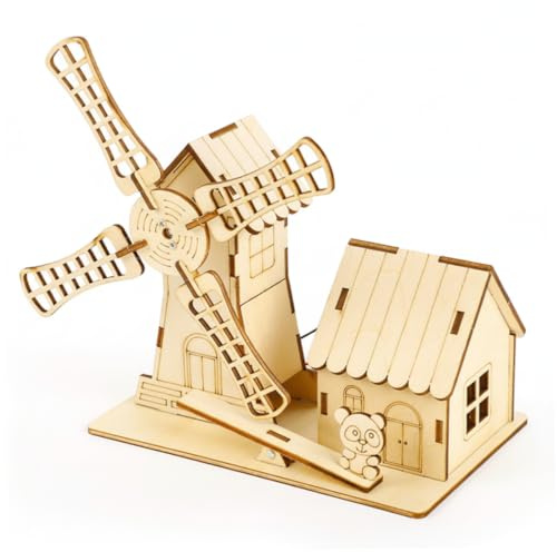 3d Wooden Puzzles for Kids Solar-powered Windmill Model House Building Kit - Steam Educational Diy Craft with Panda Seesaw 3D Puzzles for Kids