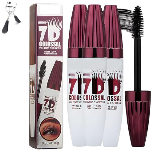 Rímel Voluminizador Impermeable 7D, Rímel Alargador Y Voluminoso Negro Con Fibras De Seda 7D, Pestañas Rizadas Naturales De Larga Duración, Efecto Espesante Natural, Fórmula Impermeable (3pcs)