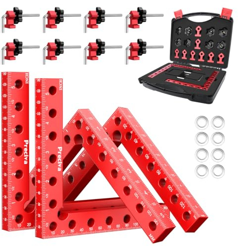 Preciva 90 Degree Right Angle Positioning Square Clamp Set with Box | Aluminum Alloy & Stainless Steel Woodworking Corner Clamp, Professional Woodworking Block for Picture Frames, Cabinet, Drawer