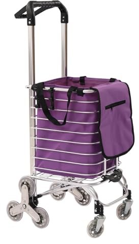 Shopping Trolley on 8 Wheels, Folding Aluminium Grocery Cart with Large Capacity Bag, Stair Climbing Shopping Trolley with 360° Swivel Wheels, Foldable Utility Cart for Elderly, Laundry & Supermarket
