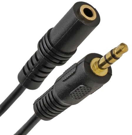kenable 3.5mm Stereo Jack to Socket Headphone Extension Cable Gold Plated Connectors Black 10m