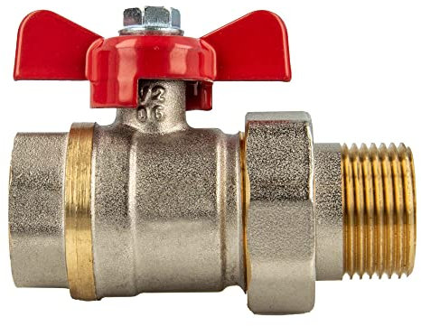 tecuro Kugelhahn, G 1/2 Zoll x Innengewinde Rp 1/2 Zoll mit Flügelgriff und Überwurfverschraubung, flachdichtend, voller Durchgang - Messing