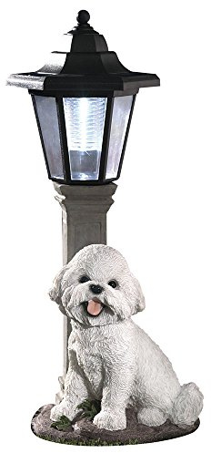 Bits and Pieces - Solar Dog Lantern-Solar Powered Garden Lantern - Resin Dog Sculpture with LED Light (Bichon) - 13.5 Tall