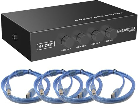 Sienoc 4 Port Fach USB 2.0 Sharing Switch Umschalter Schaltkasten | Switch Box Hub für PC Computer Scanner Drucker OVP
