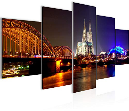 Runa Art Bild Wohnzimmer Schlafzimmer Köln 5 Teilig Stadt Skyline Bunt Wandbilder auf Vlies Leinwand 602653a