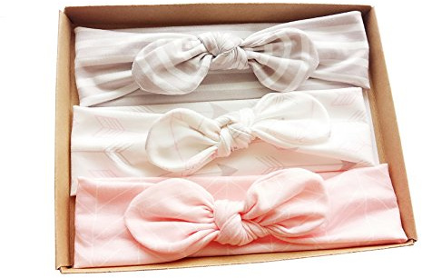 Vellette Bebé Cinta para El Pelo Infantil Algodón Sólido Mariposa Niñas Banda para La Cabeza Diadema Elástica Turbante 3Pcs