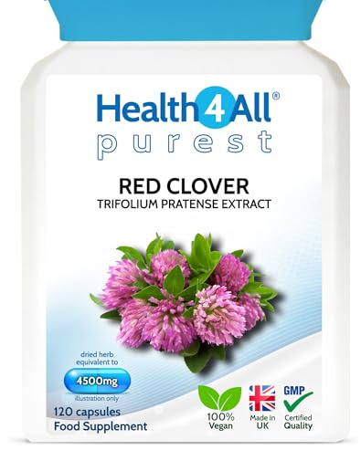 Red Clover 4500mg 120 Capsules 4 Months Supply 24mg Isoflavones 1 a Day | High Strength Extract 24mg Isoflavones in Each Capsule, Menopause Support & Hormone Balance Vegan Supplement Made in UK