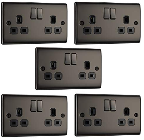 Pack of 5 x BG Nexus NBN22B Twin Switch Sockets Black Nickel 13A