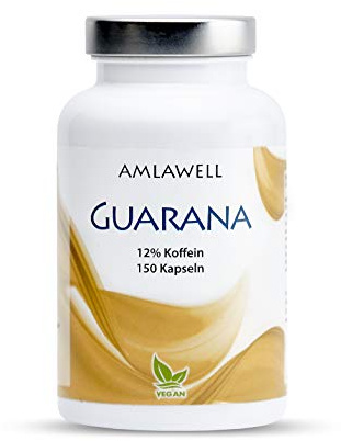 AMLAWELL Guarana Kapsel - 150 Kapseln Guaranasamenpulver mit 12% Koffein (120 mg Koffein pro Tagesdosis), vegan