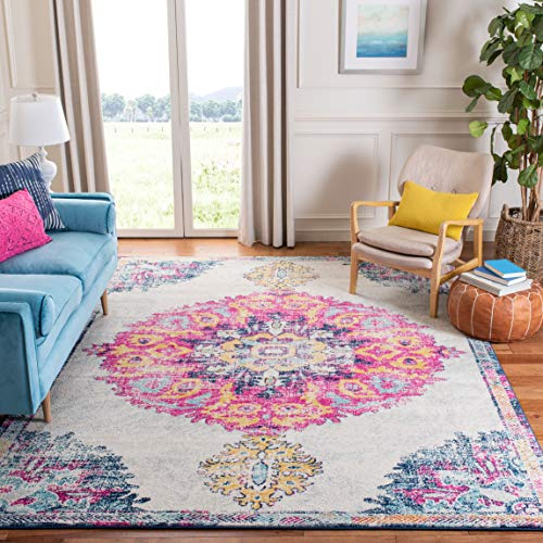 Safavieh Modern Chic Indoor Woven Rectangle Area Rug, Madison Collection, MAD913, in Ivory / Fuchsia, 91 X 152 cm for Living Room, Bedroom or Any Indoor Space