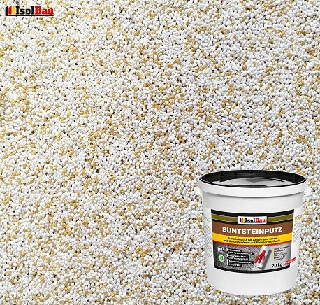 Isolbau Buntsteinputz - Mosaikputz für innen & außen - Frostsicher, wasserfest, stoßfest - BP60 (Weiß, Sand/Gelb), 20 kg