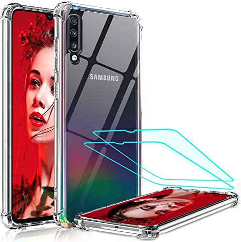 LeYi Handyhülle für Samsung Galaxy A70/A70s Hülle mit Panzerglas Schutzfolie(2 Stück), Neu Transparent Case Hard PC Air Cushion Schutzhülle Handy Hüllen für Samsung Galaxy A70 Crystal Clear