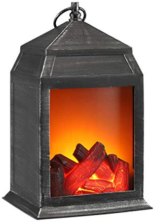LED Laterne mit Kaminfeuer Optik - 26cm - Flammeneffekt Deko Kamin Kaminlaterne