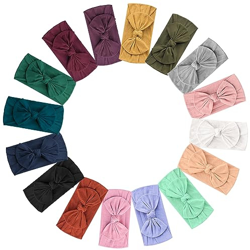 Prohouse 16PCS Baby Nylon Headbands Hairbands Hair Bow Elastics for Baby Girls Newborn Infant Toddlers Kids