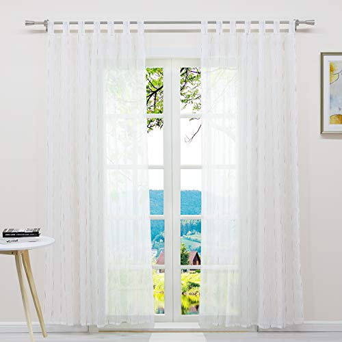 ESLIR Gardinen mit Schlaufen Vorhänge Leinen Gardinenschals Halbtransparent Schlaufenschal Wohnzimmer Weiß BxH 140x175cm 2 Stück