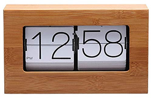 DYJD Bamboo Flip Down Clock Auto Flip Clock Table & mensola Orologio per Il Ministero Living Room Decor,Bianca