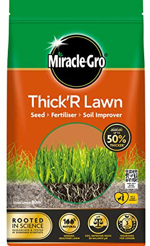 Miracle-Gro THICK'R Lawn Seed, Fertilliser & Soil Improver Fertiliser, Brown