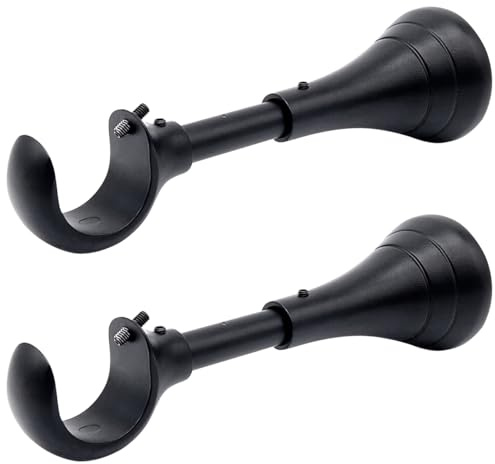 Heavy Duty Curtain Rod Brackets for Wall, 6 inch Curtain Rod Brackets, Extra Long Holder for Heavy Curtains, for 3/4 to 1 inch Rods, 2 pcs Extended Wall Mount Holders, Set of Two, Black