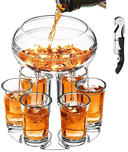 Adjustable Shot Glass Dispenser and Holder Made of Food Grade Plexiglass, Shot Dispenser with 6 Drinking Glasses for Kinds of Parties (Clear)