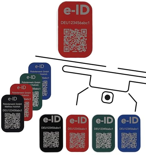 Roboterwerk Drohnen Kennzeichnungsschilder mit Lasergravur | Aluminium | 31x19mm | Rot | QR-Code | e-ID und Registrierungsnummer | Aufkleber