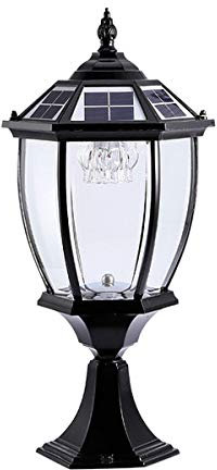 ACMHNC Lampadaire De Jardin Solaire Vintage LED Lampes De Jardin Extérieur En Look Antique Classique, Rétro Lampadaire De Patio Aluminium, IP54, 2200 Mah, Lanterne Solaire Pour Allée De Cour,Noir