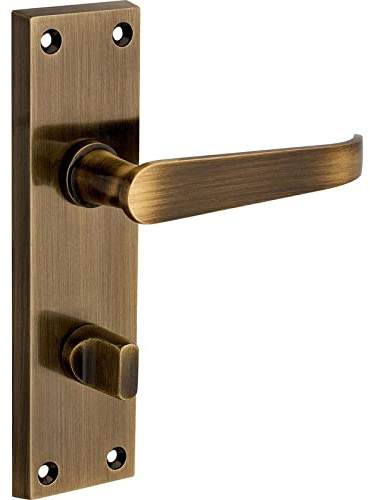 Designer Levers Victorian Straight Lever Door Handles, Antique Brass | Supplied as a pair; thumbturn locking for bathroom doors; thumbturn included; zinc construction.