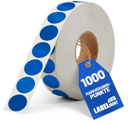 Labelident Markierungspunkte, Klebepunkte blau - Ø 20 mm - 1.000 wasserfeste PE-Folie (Polyethylen) Aufkleber auf Rolle, Inventuretiketten selbstklebend