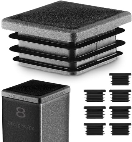 EMFA Square End Caps for Box Section 45x45 mm Black, 8 Pcs | Plastic Tube Inserts, Square Tube Plugs, PE Plastic, Tube End Caps
