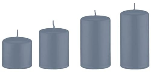 4er Set Adventskerzen, Stumpenkerzen Abgestuft Pacific Blau/Grau Ø 6 cm (Höhen 6, 8, 10 und 12 cm)