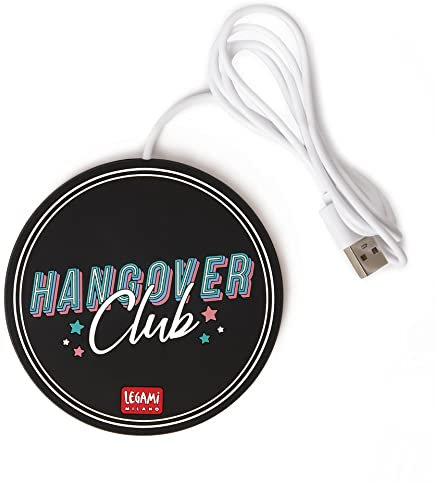 Legami - USB Tassenwärmer, Hält Getränke warm, optimal für Tassen und Gläser mit flachem Boden, 10 x 10 cm, USB-Eingang, Thema Hangover