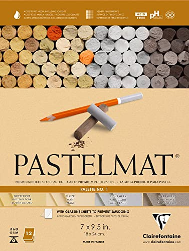 Clairefontaine Pastelmat Klebeblock - Palette Nr. 1 - (7 x 9 1/2 Zoll) 18 x 24 cm - 360 g - 12 Blatt - Mais, Buttercup, Dunkelgrau, Hellgrau