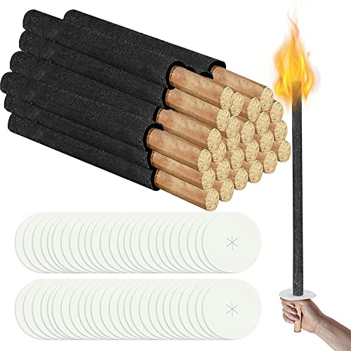 Cecaylie Antorchas de cera 150 piezas, tiempo de combustión 100 min, antorchas de jardín para el exterior hechas de cera natural, con protección para las manos, para niños noche excursión