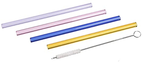 Ritzenhoff 1370535 Glastrinkhalme Set - Serie Allround Nr. 1 - Vier bunte Trinkhalme aus Glas, Rosa, Lavendel, Bernstein, Blau | Artikelnr. 1370535, Serie Allround, 1 Glastrinkhalme, Made in Germany