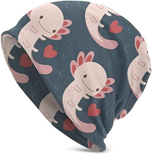 DJNGN Axolotls Hearts and Bubbles Beanie Chemo Mütze Krebs Kopfbedeckung Strickmützen Baggy Slouchy Schal Mütze für Erwachsene Frauen Männer
