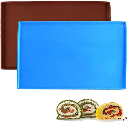 2 Piezas Bandeja Hornear Silicona, Alfombrilla Silicona para Hornear, Alfombrilla Para Hornear, Estera de Rollo de Pastel, Bandeja Hornear Silicona Suave, para Hacer Rollos Pastel Galletas(2 Colores)