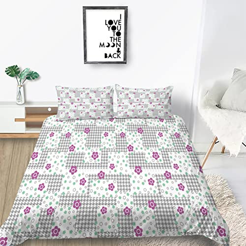 Bettwäsche 135x200 Bettbezug Winter Bettwäsche-Sets Lila Blume Muster Weich Hypoallergen Baby Bettwäsche Set mit 2 Kissenbezüge 80x80 cm, Geeignet für Jungen Mädchen Kinder