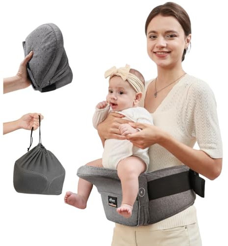 SUNVENO Faltbarer Baby Hüftsitz - Leichter, kompakt verstaubarer Träger, ergonomische Anpassung an die Taille, mit praktischem Stauraum, für 0-36 Monate