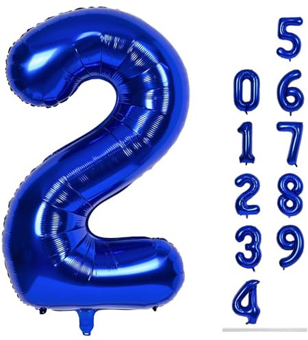 40 Balloon Number 2 Navy Blue, Large Dark Blue Foil Number Balloons Set 0-9, Royal Blue 2 Helium Balloons for Boys 2nd 12th 20th Birthday Anniversary Graduation Party Decoration Supplies