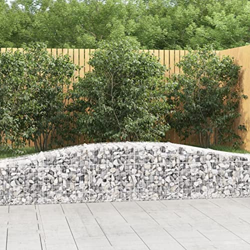 Camerina Gabionen mit Hochbogen 3 STK. 400x50x40/60cm Verzinktes Eisen Zaun Gabionen WasserzapfsäUle Garten Pflanzsteine Beton Garten Stapelbar Gabionenzaun Gabionen