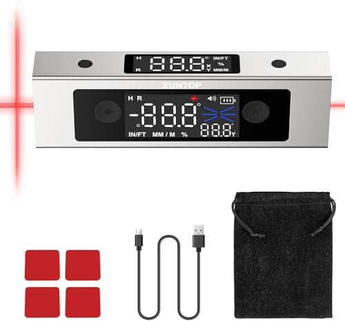 XUNTOP Digitaler Winkelmesser Neigungsmesser Dual-Laser Wasserwaage Dual Axis Level Box mit Dual-LCD Display, Type-C Schnittstelle für Holzarbeiten, Bau, Dekoration, DIY